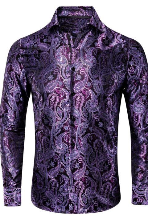 Mens purple paisley dress shirt