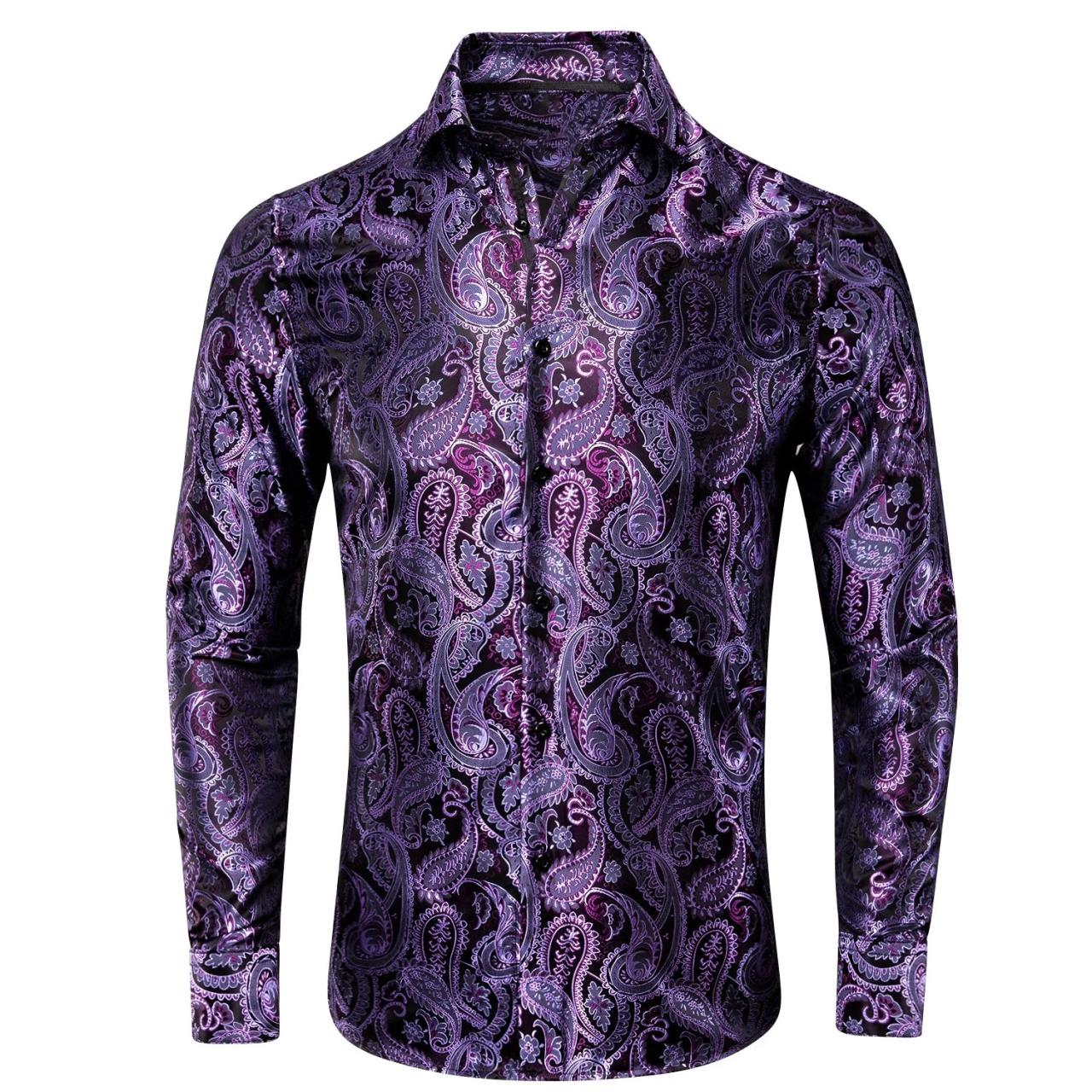 Mens purple paisley dress shirt