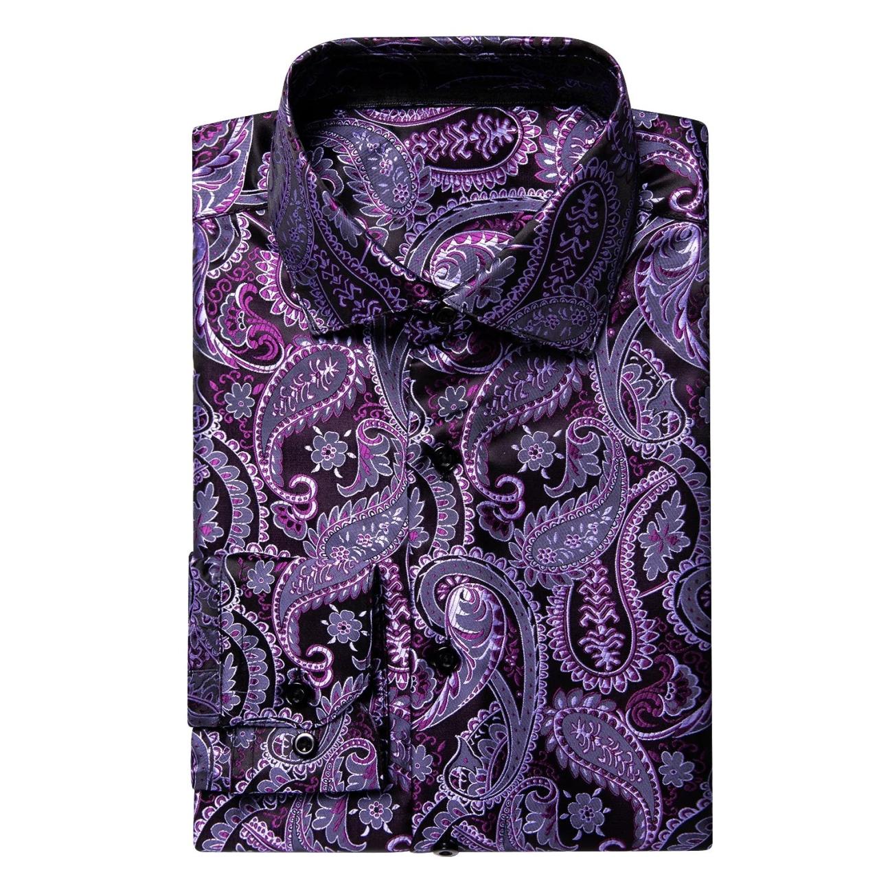 Mens purple paisley dress shirt